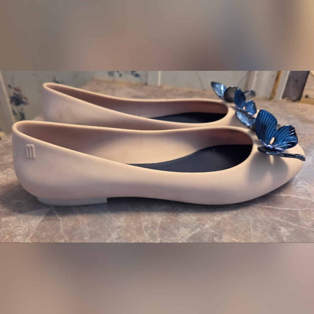 Melissa Women's Nude Ballet Flats with Navy Butterfly Accent - Picture 5 of 6